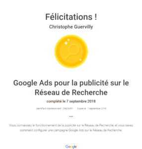 Certification Google Ads réseau de recherche Google Ads pour la publicité de rechercher