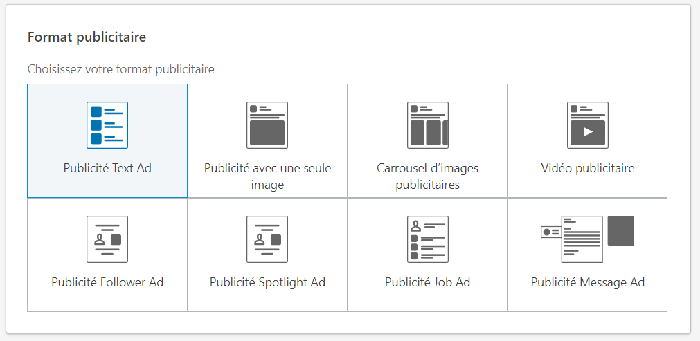 Formats publicité Linkedin Ads