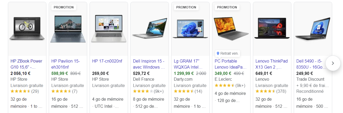 Publicités sur Google Shopping